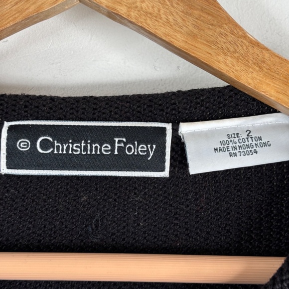 VTG 90s Christine Foley Christmas Cardigan Sweater 2 Black Reindeer Fair Isle - Picture 7 of 11